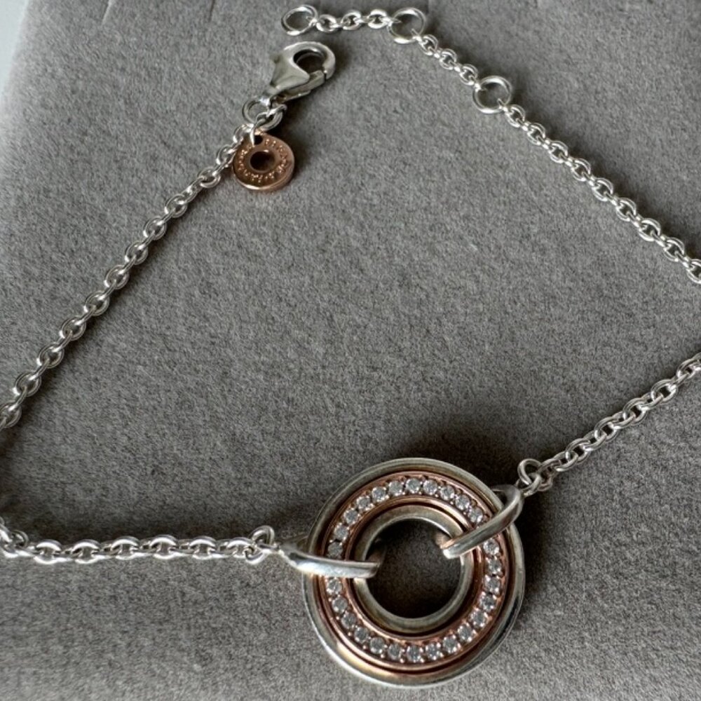 PANDORA Signature Two Tone Logo & Pavé Chain Bracelet 582741C01 18  7.1 Genuine